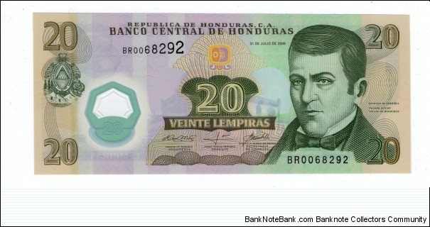 20 Lempiras Polymer Issued.  Banknote