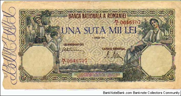 100'000 lei __ Pk# 58 __ 01.04.1946 Banknote