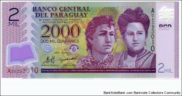 2000 Guaranies __ pk# New __ Polymer Banknote