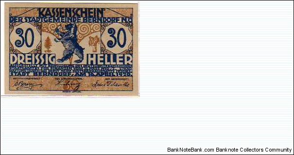 *NOTGELD* __ 30 Heller __ pk# NL __ Berndorf __ 16.04.1920 Banknote