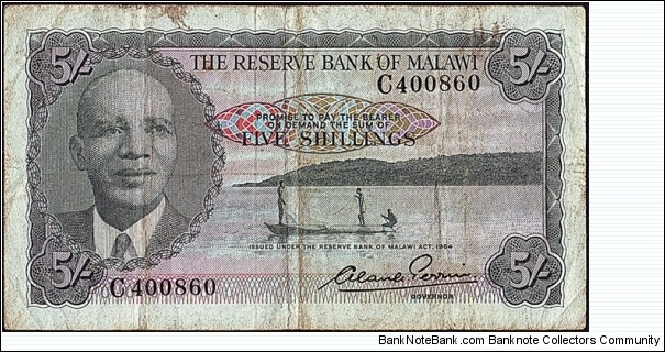 Malawi N.D. (1968) 5 Shillings. Banknote