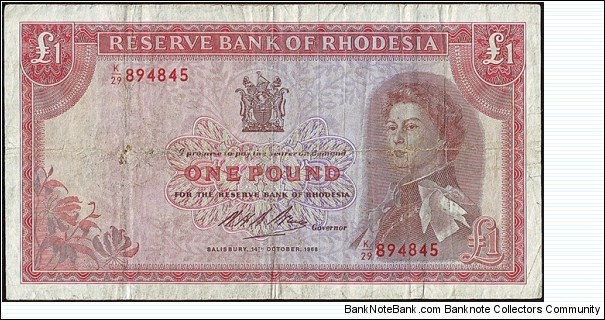 Rhodesia 1968 1 Pound. Banknote