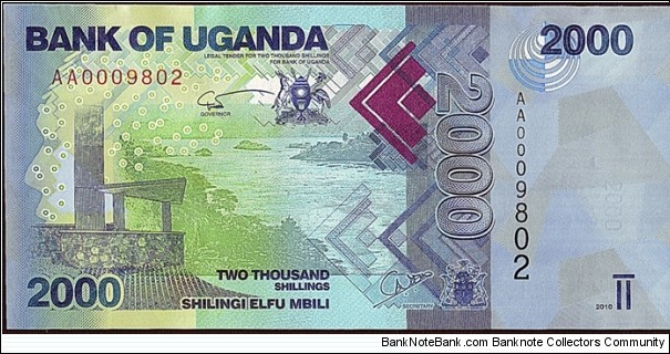 Uganda 2010 2,000 Shillings. Banknote