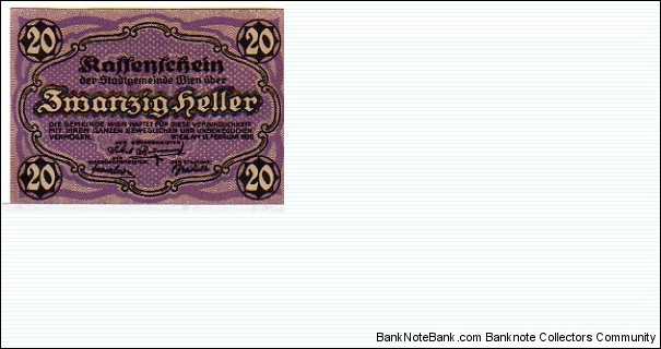 *NOTGELD*__20 Heller__pk# NL__Wien__13.02.1920 Banknote