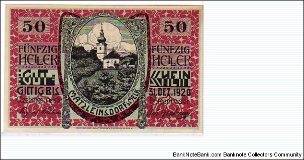 *NOTGELD*__50 Heller__pk# NL__Matzleinsdorf__31.12.1920 Banknote