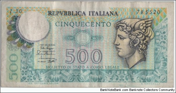 Italy 500 Lire 1974 Banknote