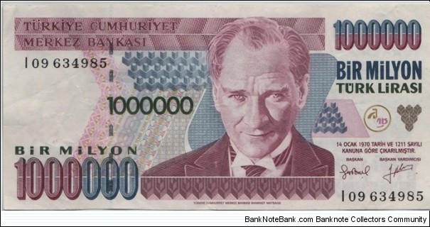 Turkey 1M Lira 1970 Banknote