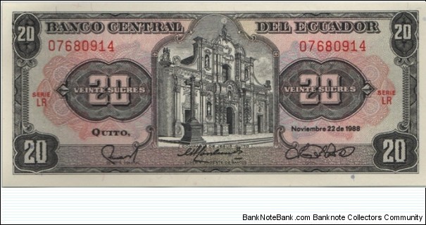 Ecuador 20 Sucres 1988 Banknote