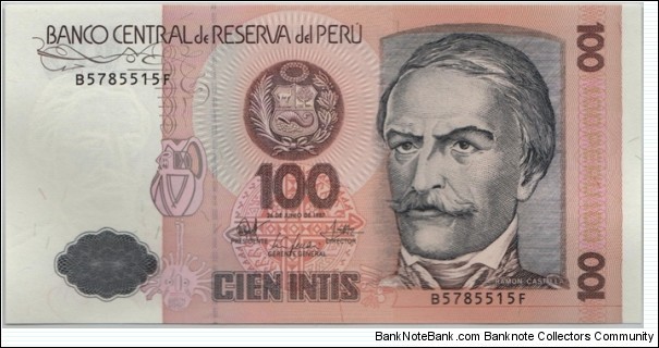 Peru 100 Intis 1987 Banknote