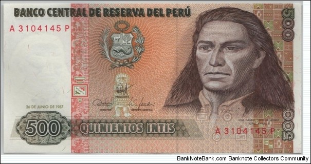 Peru 500 Intis 1987 Banknote