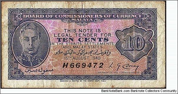 Malaya 1940 10 Cents.

Scarce! Banknote