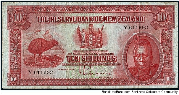 New Zealand 1934 10 Shillings. Banknote