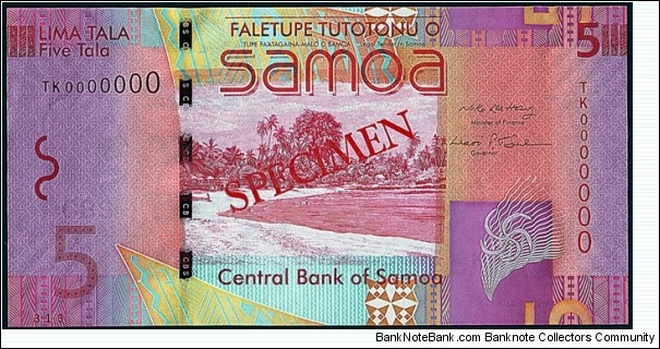 Western Samoa N.D. (2008) 5 Tala.

Specimen note. Banknote