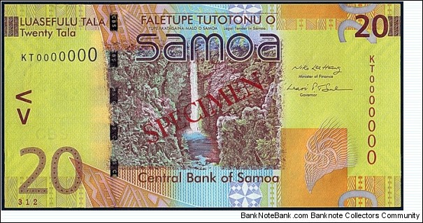 Western Samoa N.D. (2008) 20 Tala.

Specimen note. Banknote