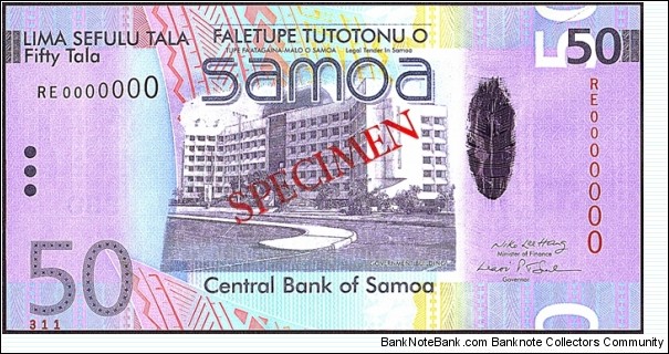 Western Samoa N.D. (2008) 50 Tala.

Specimen note. Banknote