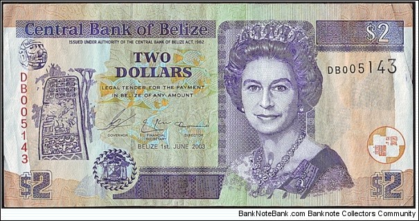 Belize 2003 2 Dollars. Banknote