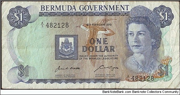 Bermuda 1970 1 Dollar. Banknote