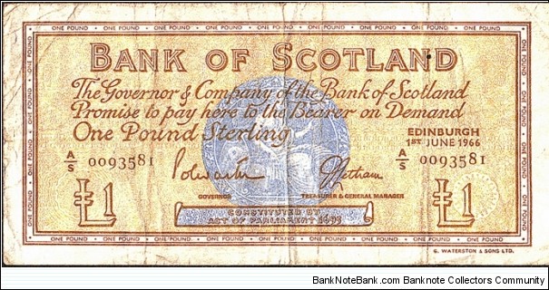 Scotland 1966 1 Pound. Banknote