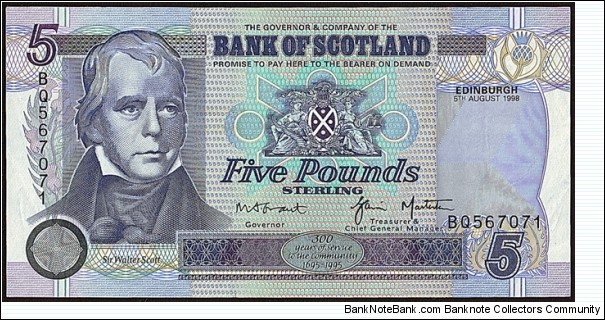 Scotland 1998 5 Pounds. Banknote