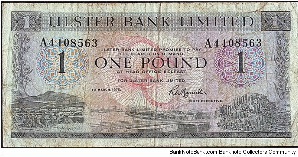 Ulster (Northern Ireland) 1976 1 Pound. Banknote
