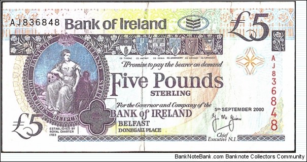 Ulster (Northern Ireland) 2000 5 Pounds. Banknote