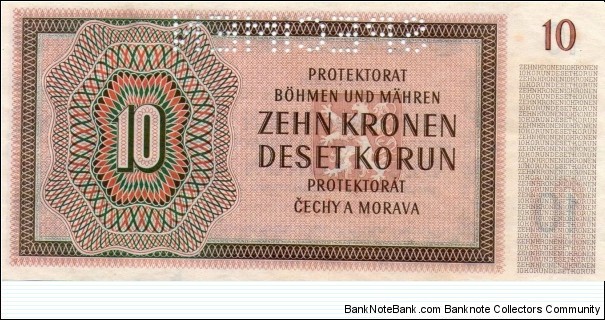 
10kronen ,prptektorat cechy and morava Banknote