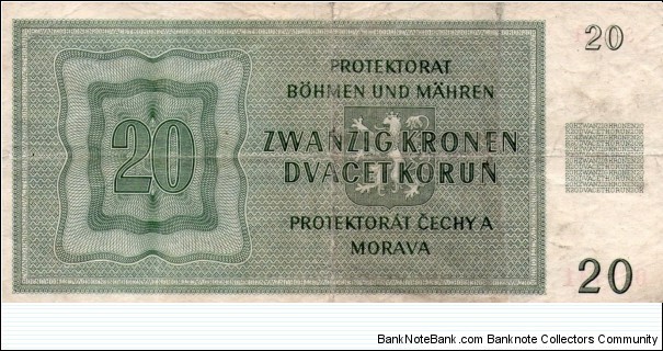 20 kronen ,prptektorat cechy and morava Banknote