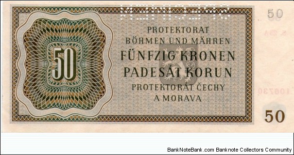 50 kronen ,prptektorat cechy and morava Banknote