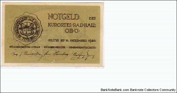 *NOTGELD*__50 Heller__pk# NL__Bad Hall__31.12.1920  Banknote