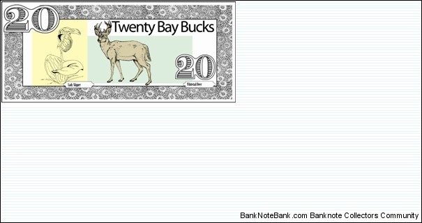 BB20 Twenty Bay Bucks Traverse City community currency final artist's print proof. Banknote