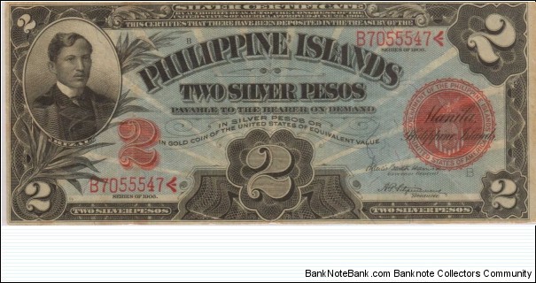 PI-32f RARE Philippine Islands Two Silver Pesos note Banknote