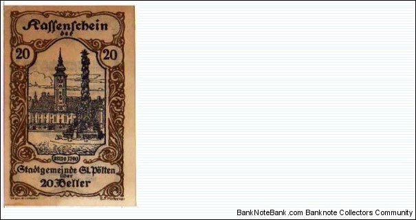 *NOTGELD*__20 Heller__pk# NL__St. Polten__30.06.1920  Banknote