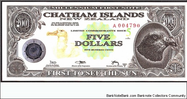 Chatham Islands 2001 5 Dollars (500 Cents). Banknote