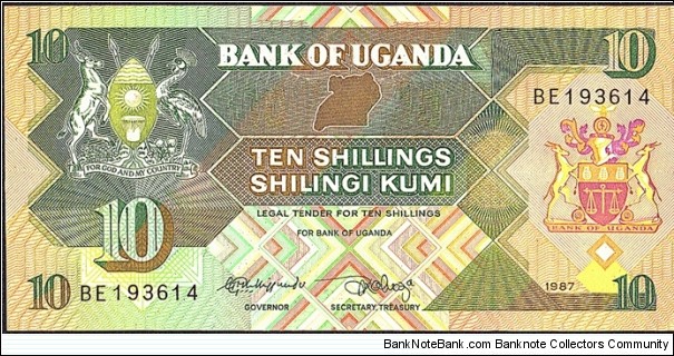 Uganda 1987 10 Shillings. Banknote