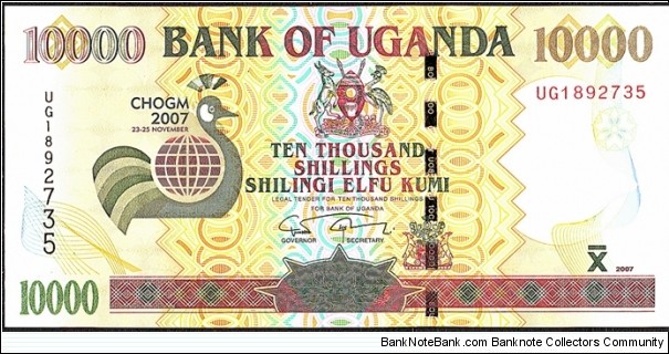Uganda 2007 10,000 Shillings.

Commonwealth Heads of Government Meeting. Banknote