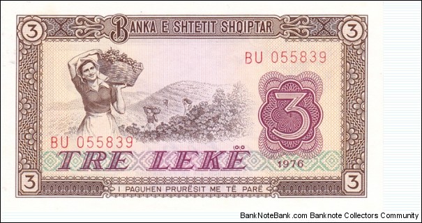 Albania P41a (3 leke 1976) Banknote