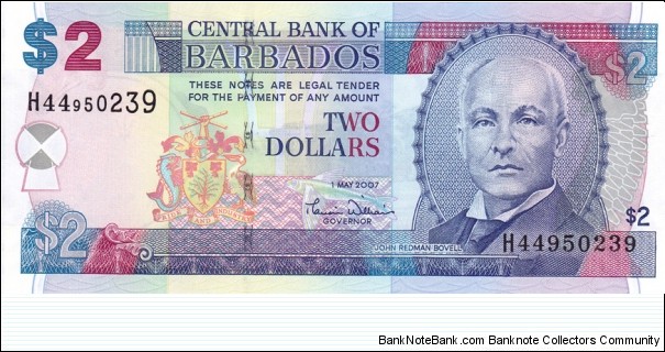 Barbados P66 (2 dollars 1/5-2007) Banknote