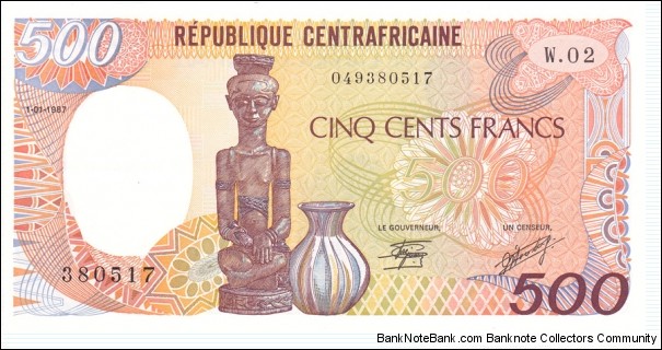 Central African Republic P14c (500 francs 1/1-1987) Banknote
