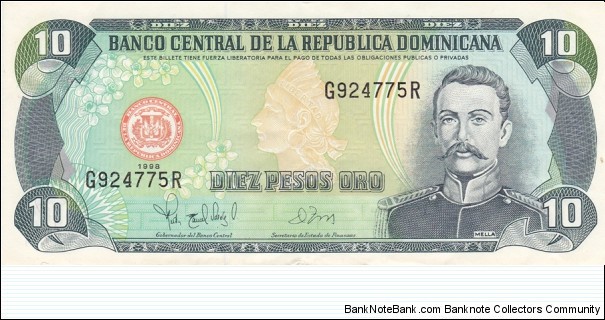 Dominican Republic P153a (10 pesos oro 1998) Banknote