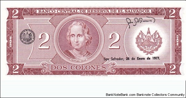 Banknote from El Salvador year 1976