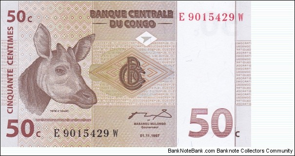 Congo (Demokratic Republic) P84A (50 centimes 1/11-1997) Banknote