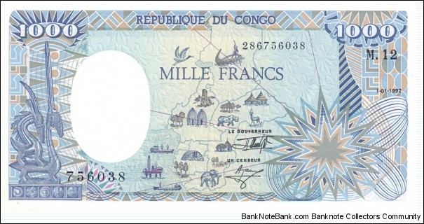 Congo (Republic) P11 (1000 francs 1/1-1992) Banknote