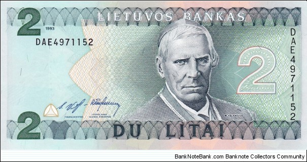 Lithuania P54a (2 litai 1993) Banknote