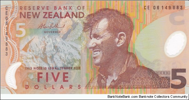 New Zealand P185b (5 dollar 2006) Polymer Banknote