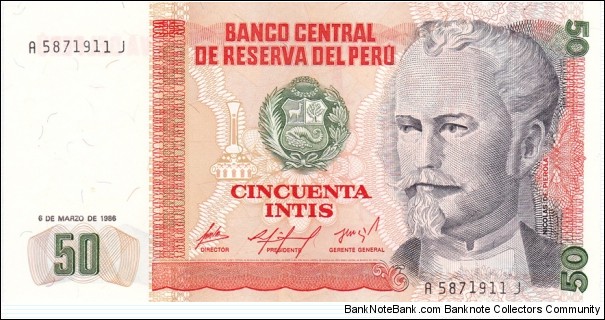 Peru P131a (50 intis 6/3-1986) Banknote