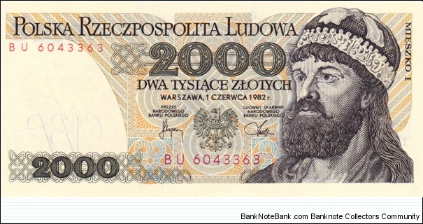 Poland P147c (2000 zlotych 1/6-1982) Banknote