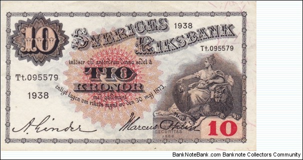 Sweden P34j (10 kronor 1938) Banknote
