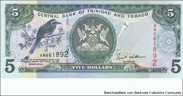 Trinidad and Tobago P42b (5 dollars 2002) Banknote