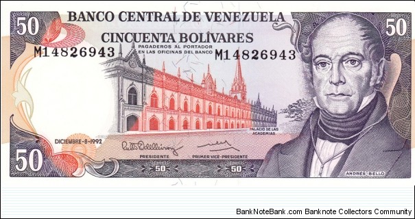 Venezuela P65d (50 bolivares 8/12-1992) Banknote
