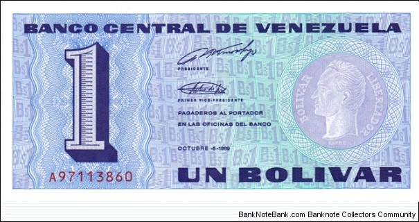 Venezuela P68 (1 bolivar 5/10-1989) Banknote